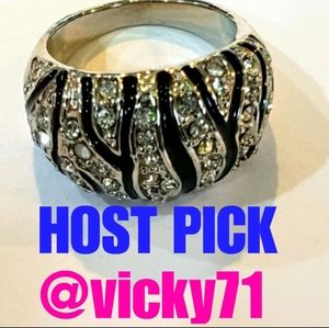 Zebra stripe ring with rhinestones